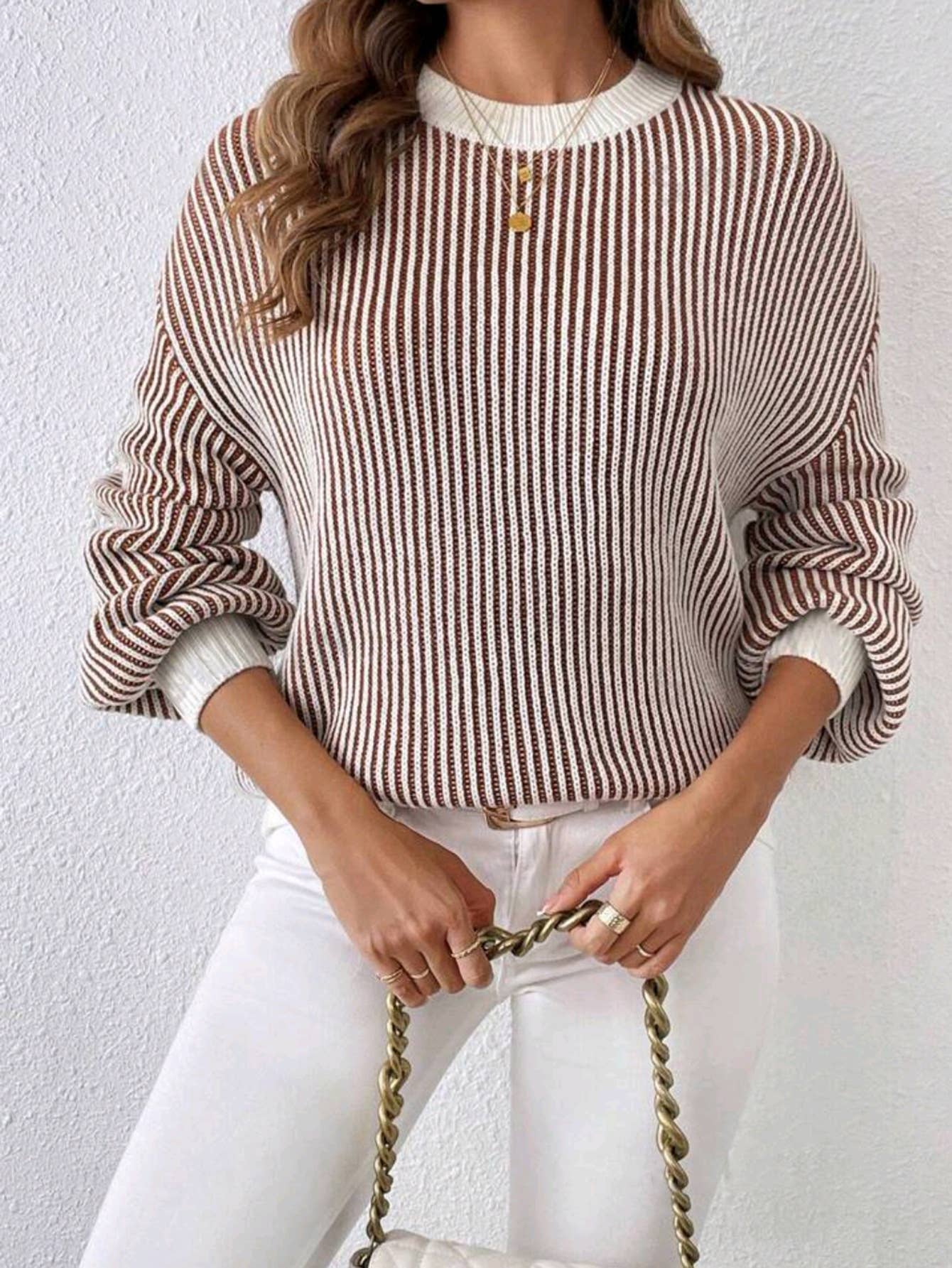 BALLOON SLEEVE RIBBED KNIT SWEATER