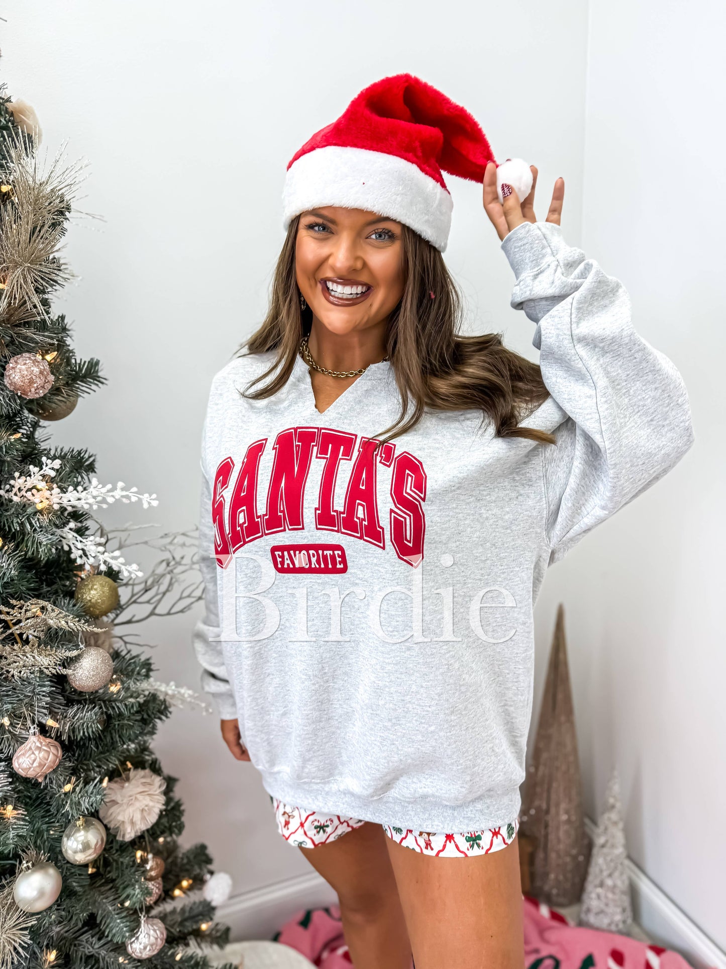 SANTA'S FAVORITE SPLIT NECK SWEATSHIRT