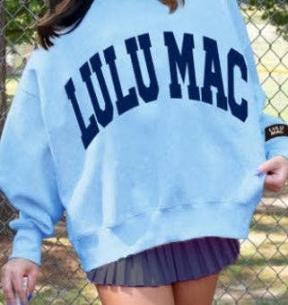 LULU MAC BABY BLUE W/ NAVY PUFF LETTERS SWEATSHIRT