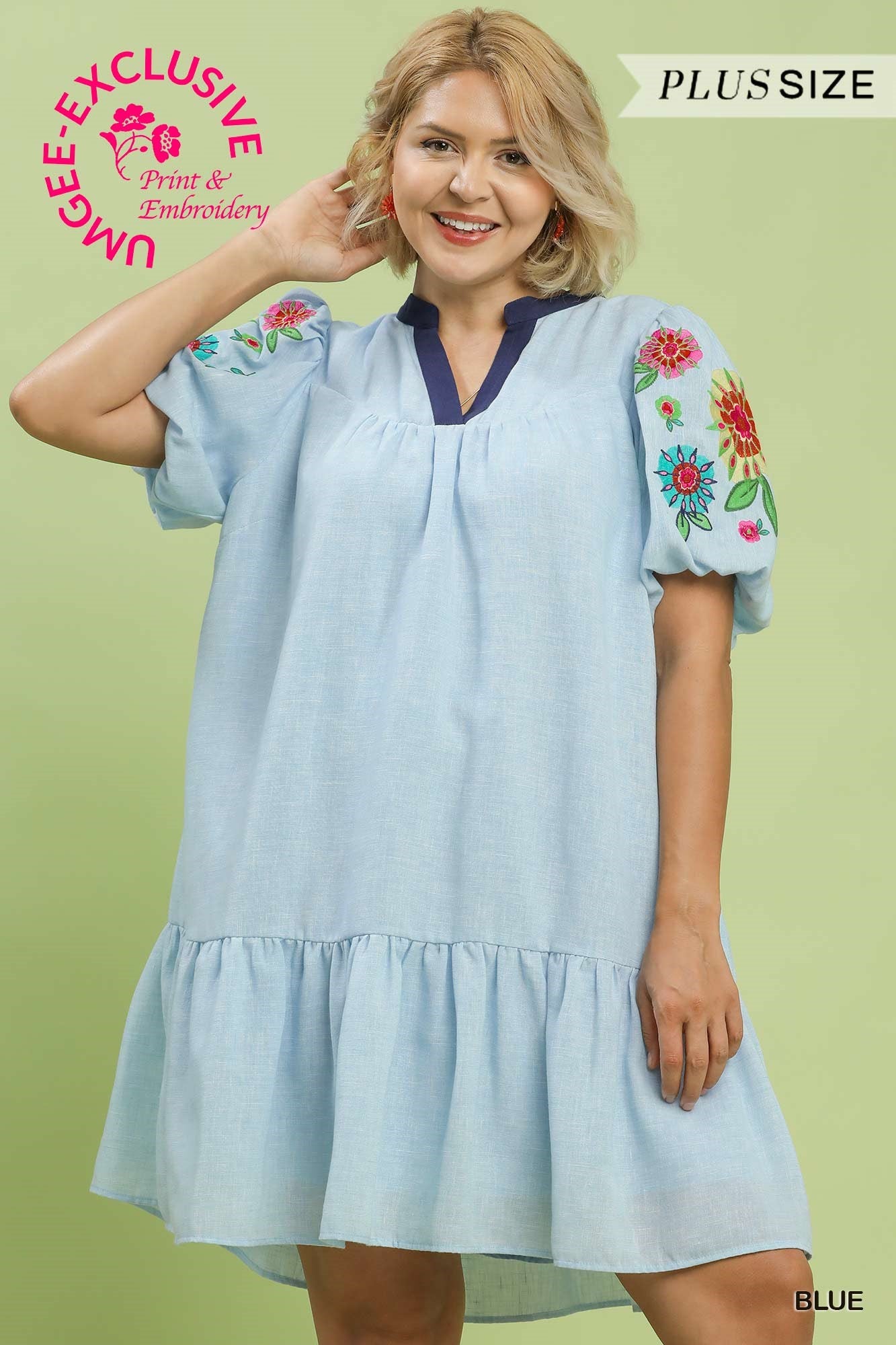 BETH FLORAL SLEEVE LINEN DRESS