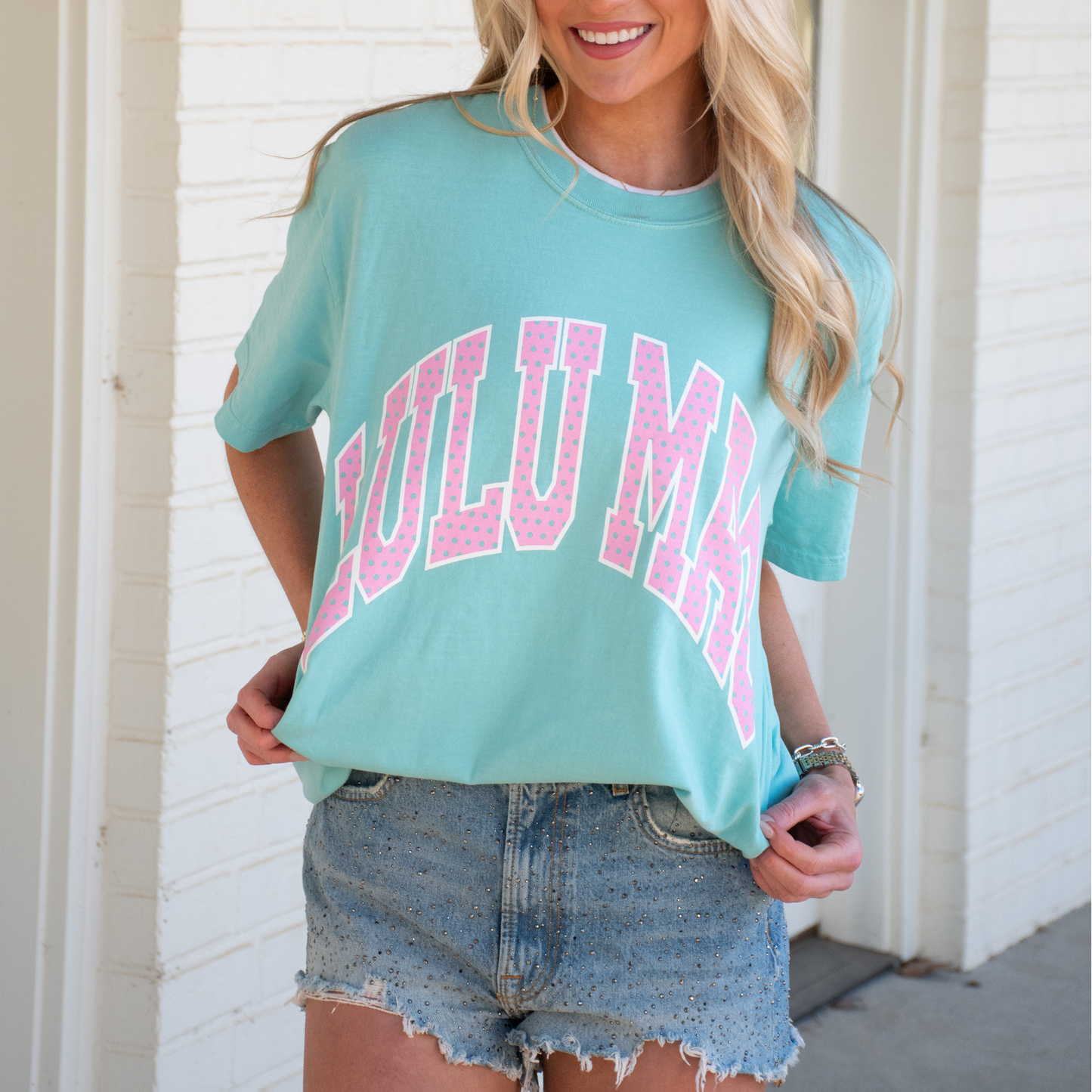 LULU MAC POLKA DOT CHALKY MINT TEE