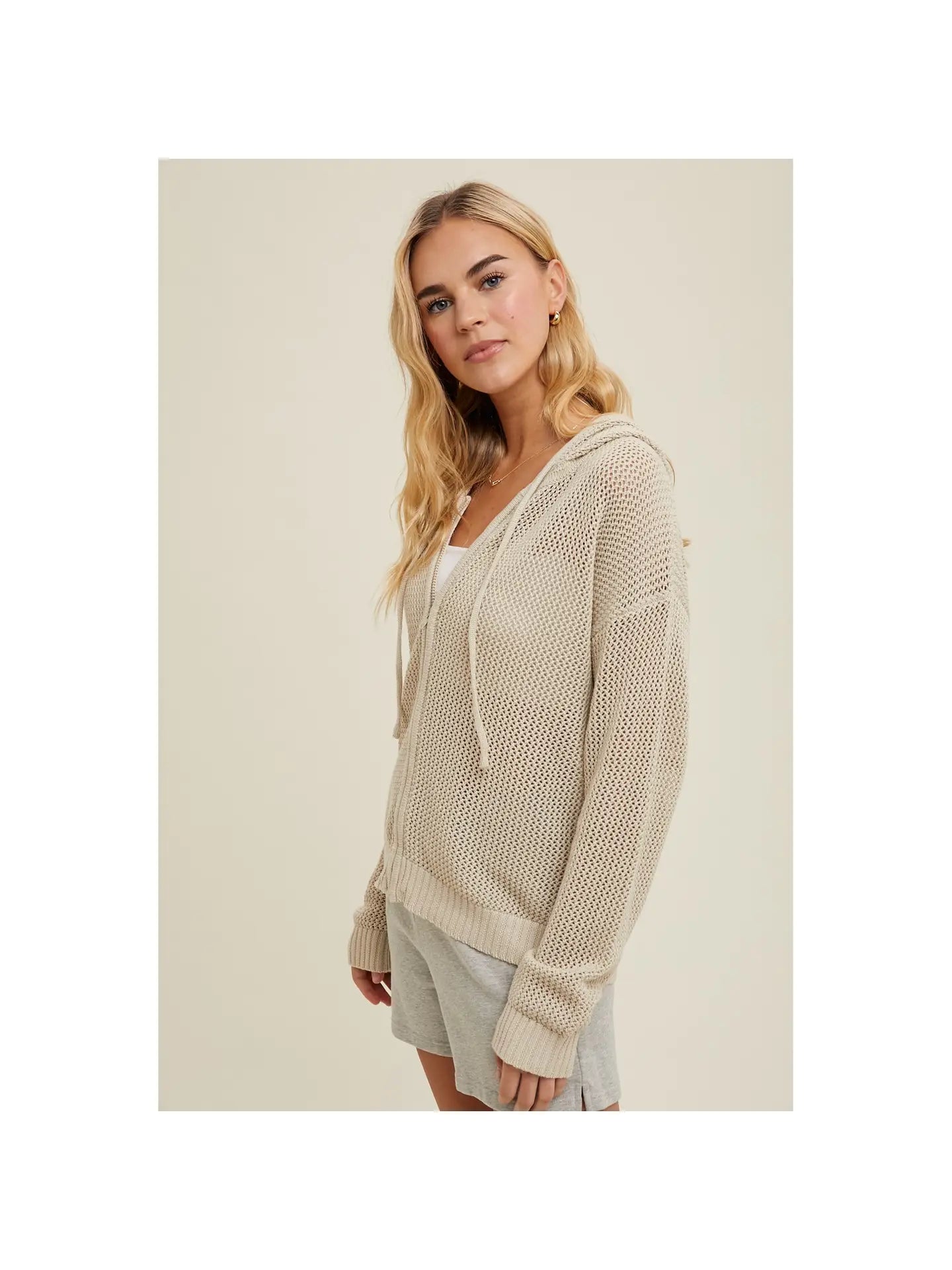 NICOLE CROCHET ZIP-UP SWEATER HOODIE