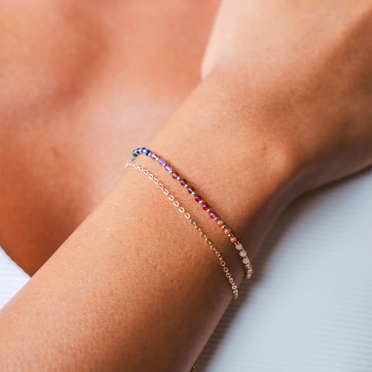 GEMSTONE 2MM LAYERED CHAIN BRACELET