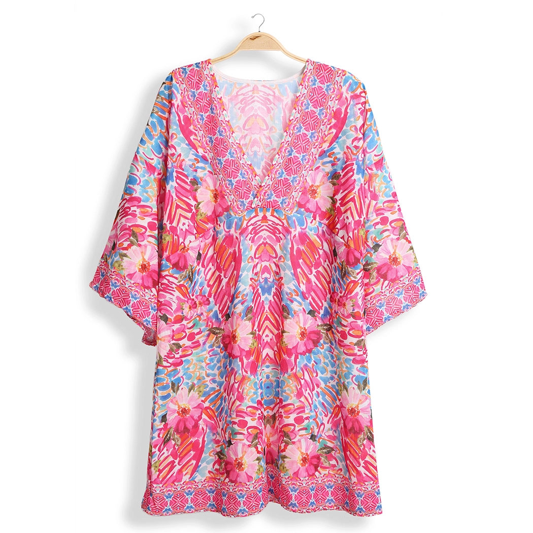 FUCHSIA FLORAL PRINT COVER UP DRESS
