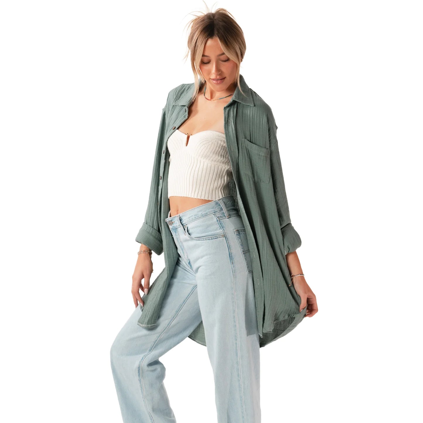 SAGE BOYFRIEND BUTTON UP