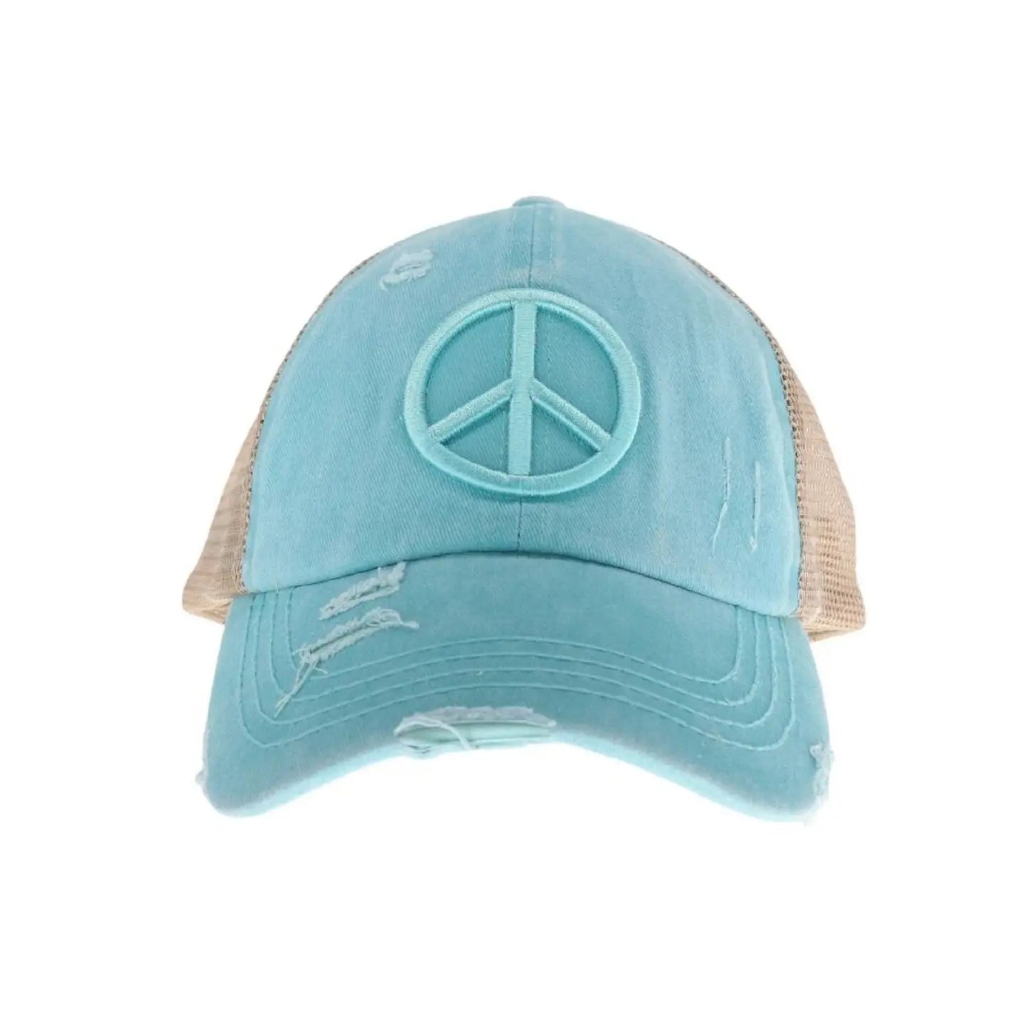 EMBROIDERED PEACE SIGN PONYTAIL HATS