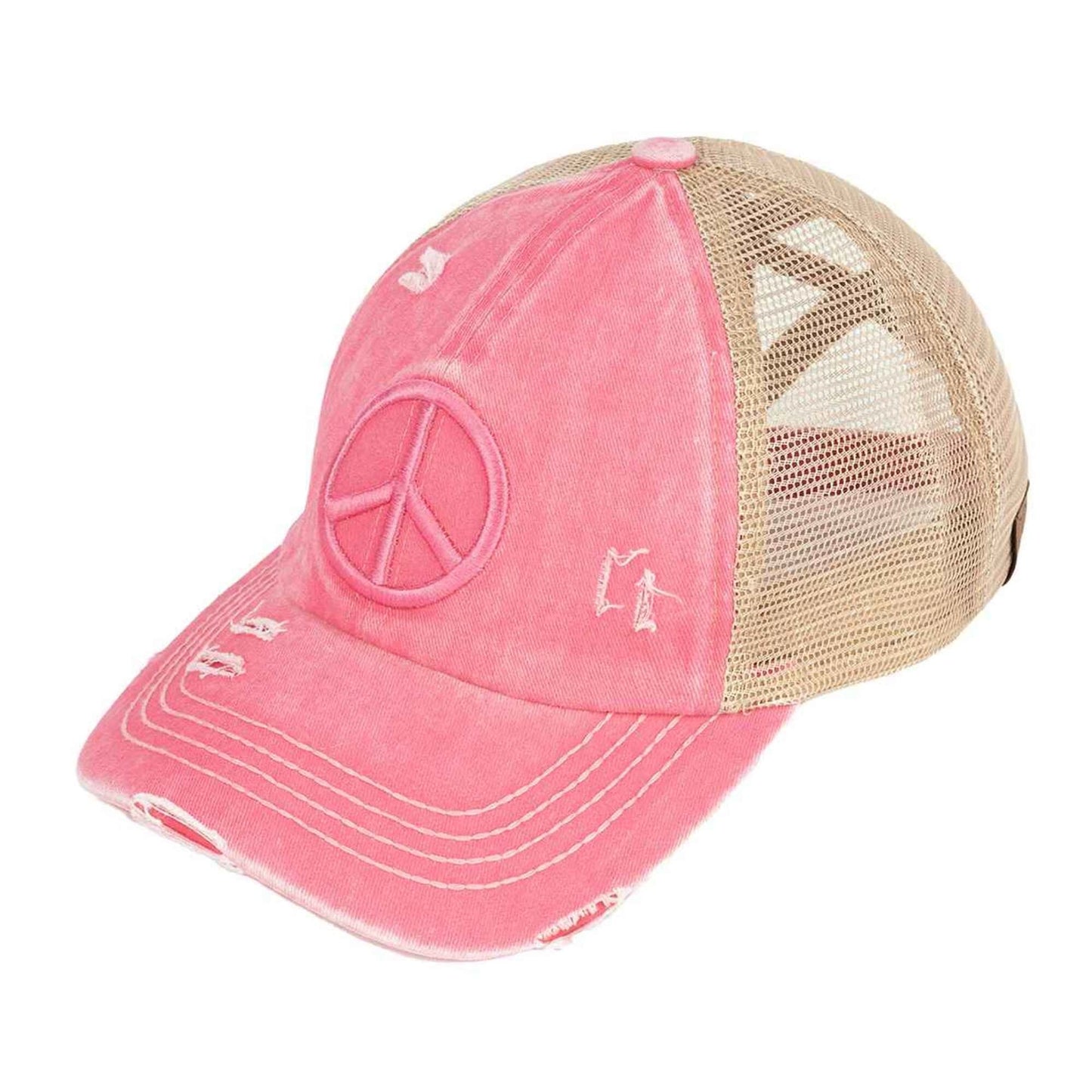 EMBROIDERED PEACE SIGN PONYTAIL HATS