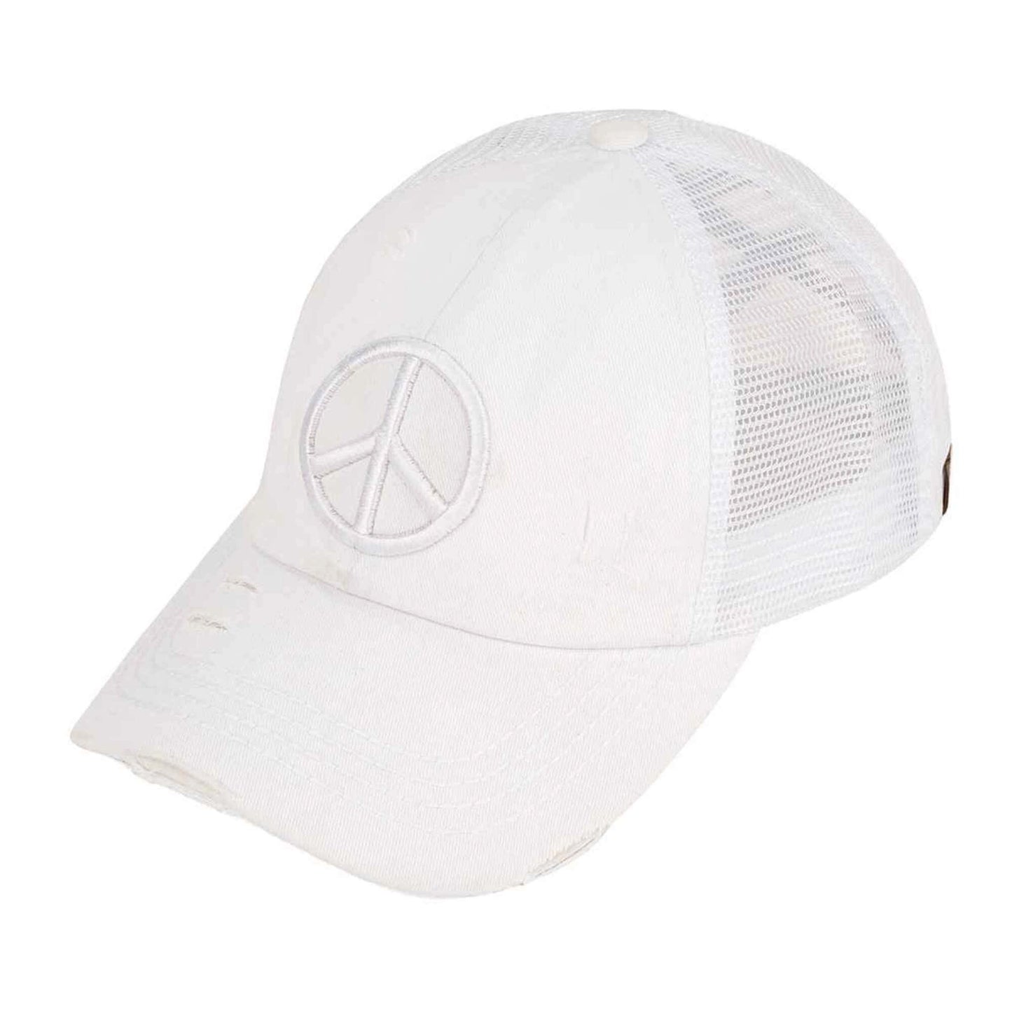 EMBROIDERED PEACE SIGN PONYTAIL HATS