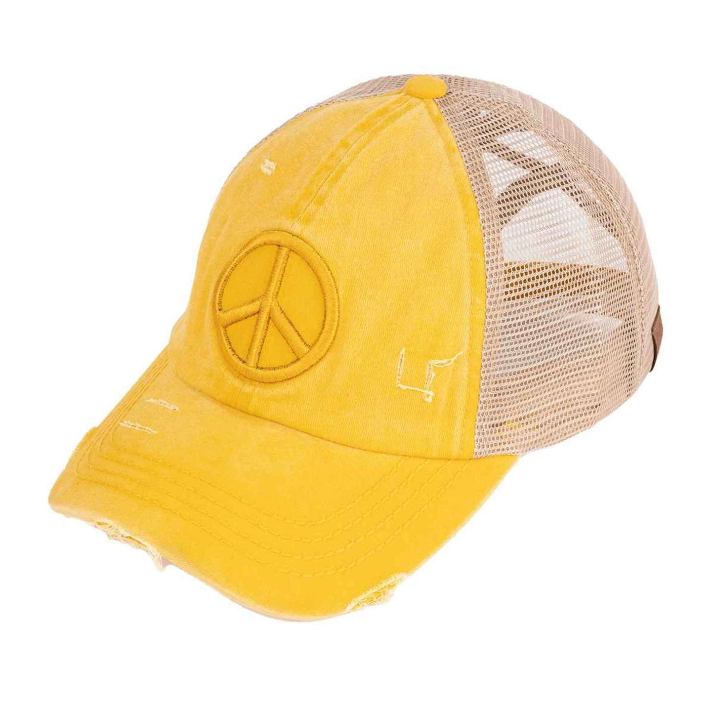 EMBROIDERED PEACE SIGN PONYTAIL HATS