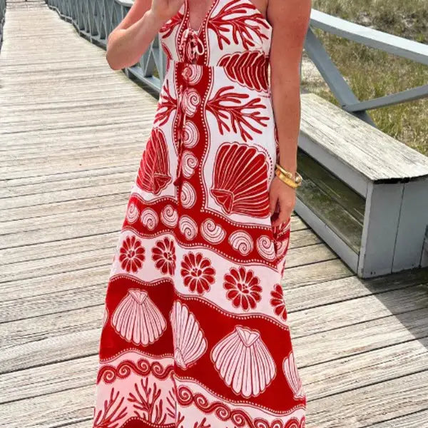 RESORT STYLE SEASHELL PRINT MAXI DRESS