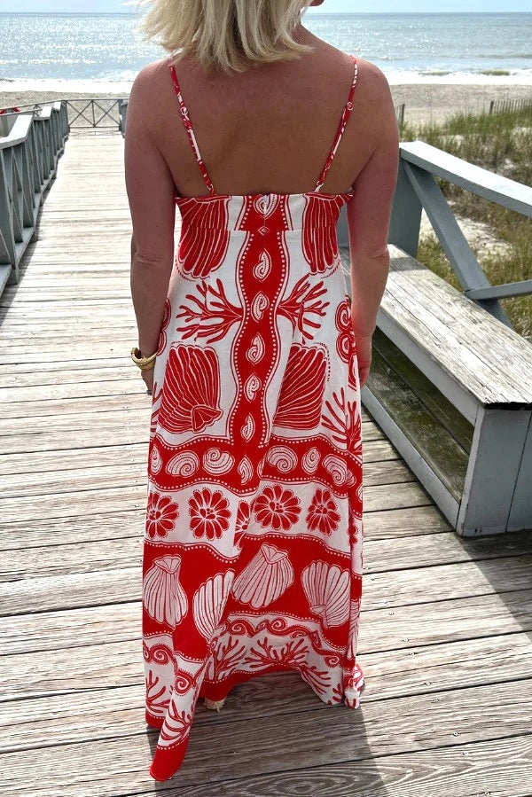 RESORT STYLE SEASHELL PRINT MAXI DRESS