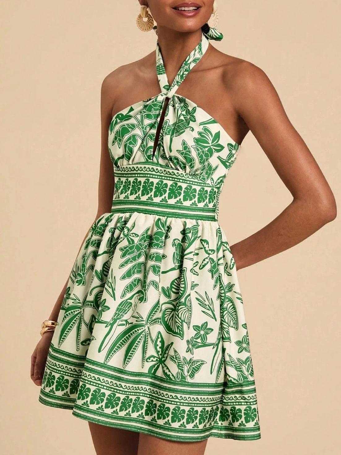 TROPICAL PRINT HALTER DRESS