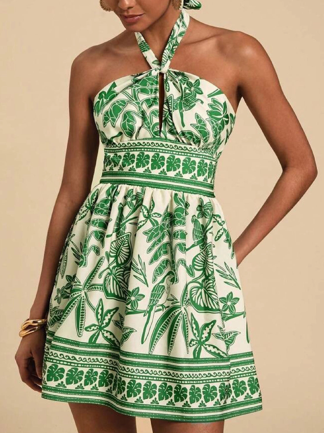 TROPICAL PRINT HALTER DRESS