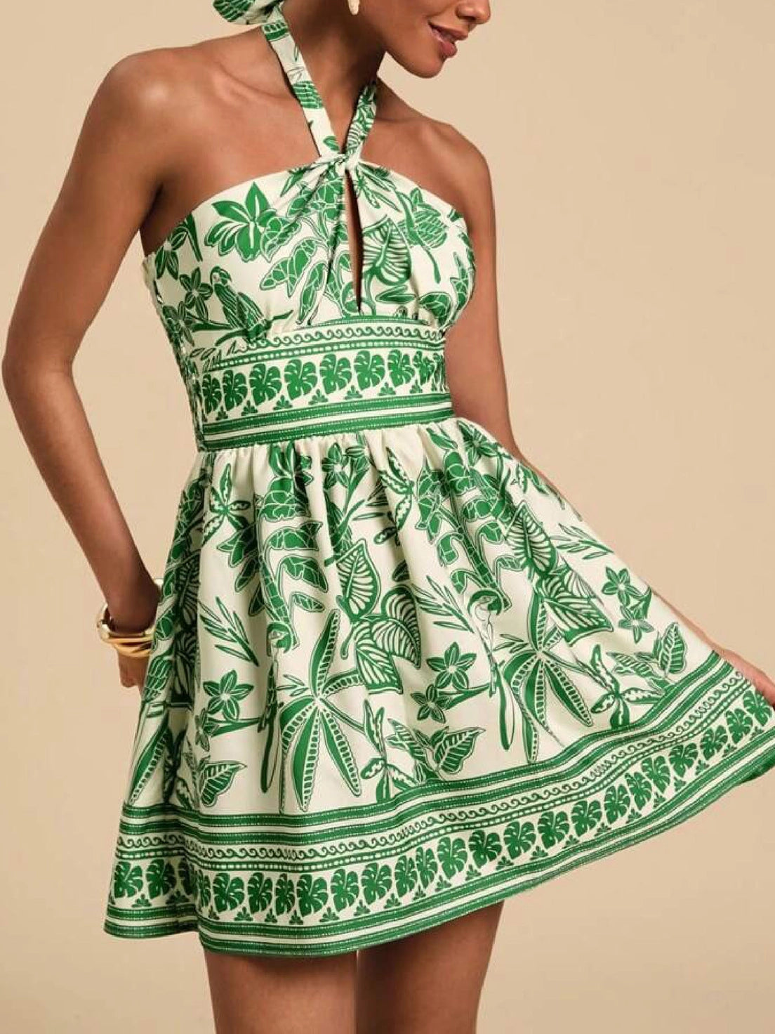 TROPICAL PRINT HALTER DRESS