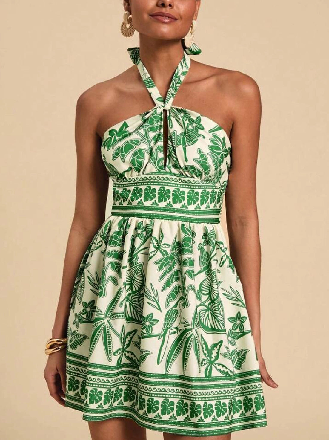TROPICAL PRINT HALTER DRESS
