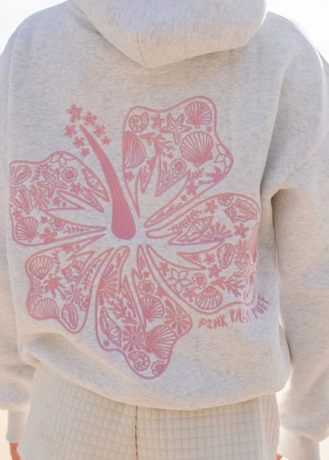 HAWAII HIBISCUS FLORAL EMBROIDERED OVERSIZE HOODIE