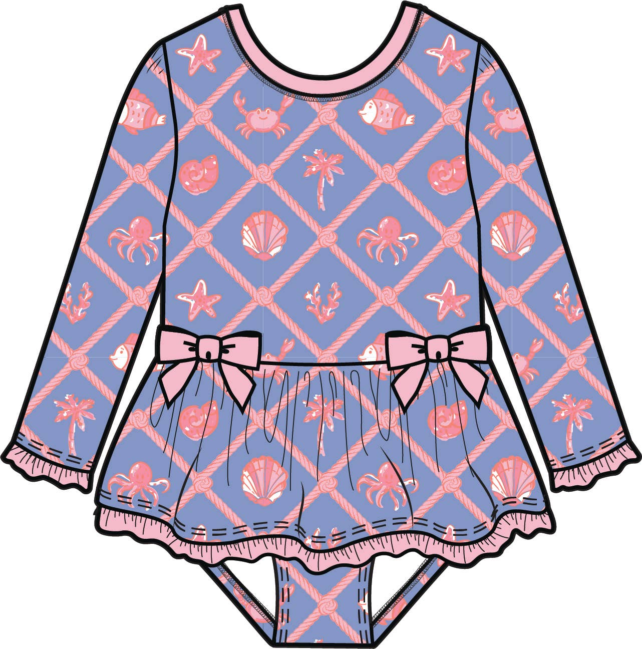 GIRLS TROPICAL TRELLIS PEPLUM RASH GUARD SWIMSUIT