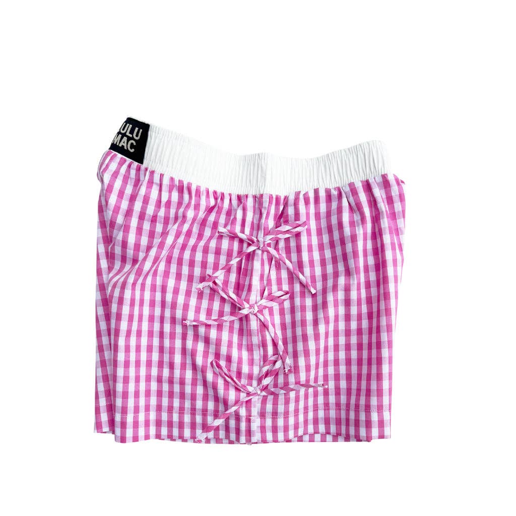 LULU MAC PINK GINGHAM BOW BOXER SHORTS