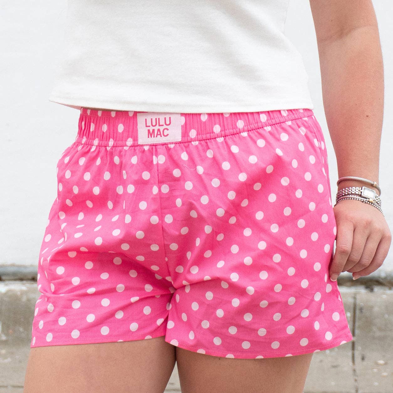 LULU MAC PINK/LIGHT PINK POLKA DOT BOXER SHORTS