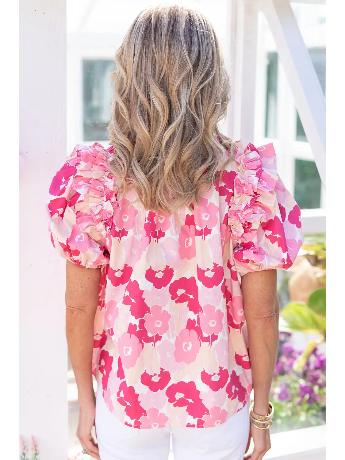 MEGAN FLORAL SPLIT NECK TOP
