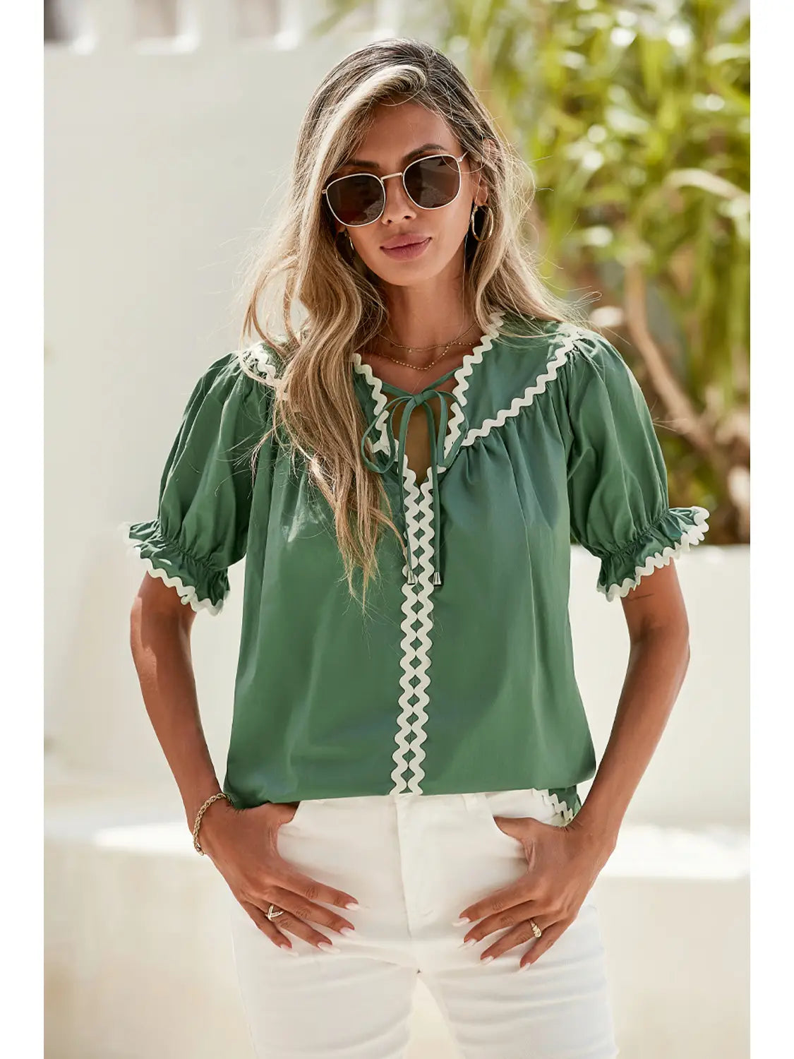 RIC RAC PUFF SLEEVE TOP