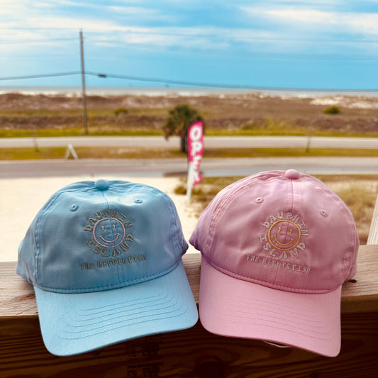 DAUPHIN ISLAND EMBROIDERED SMILEY FACE HAT