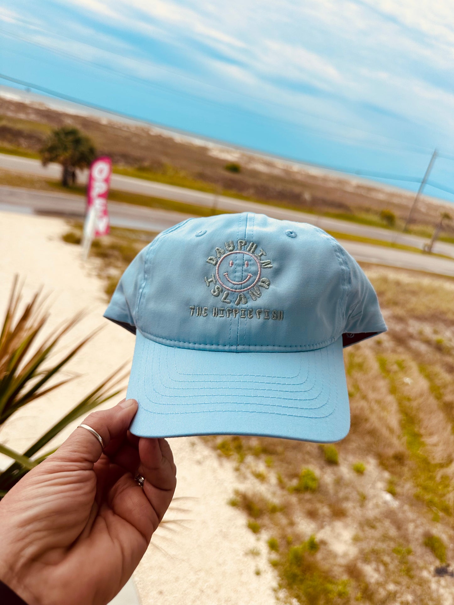 DAUPHIN ISLAND EMBROIDERED SMILEY FACE HAT