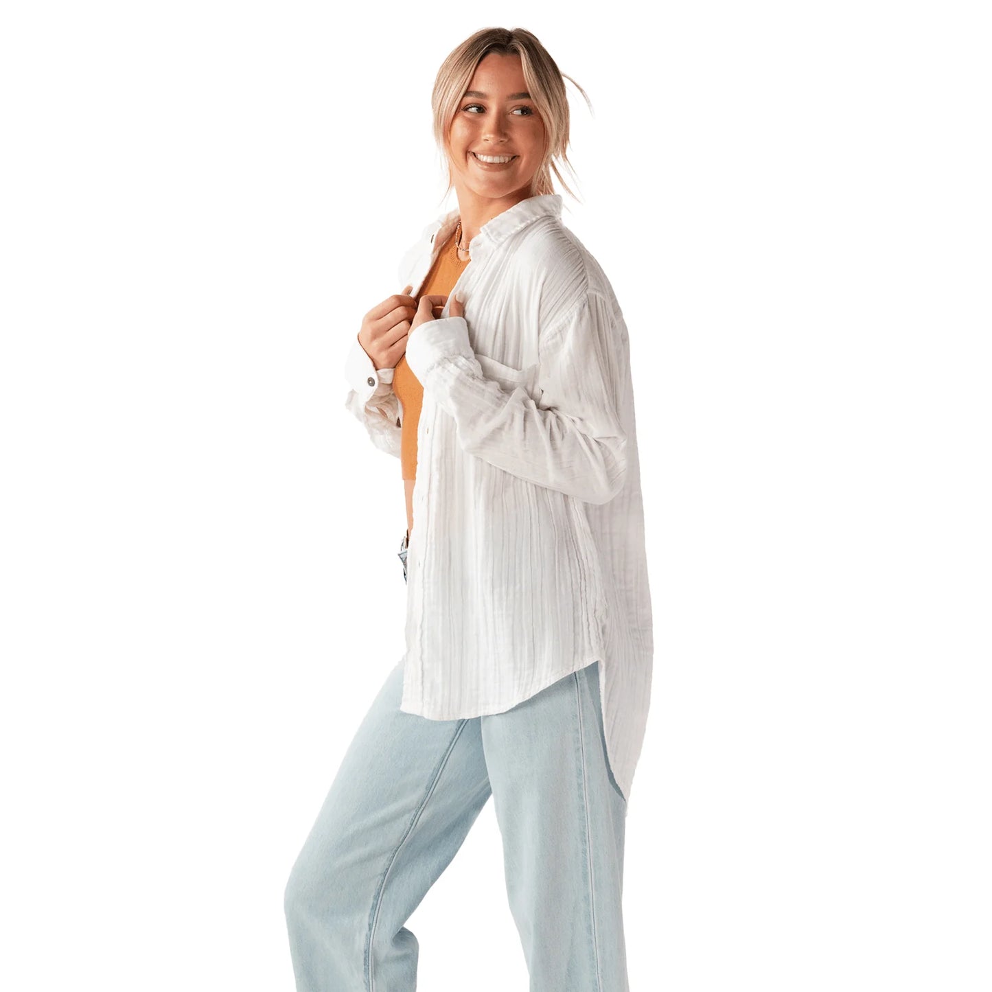 WHITE BOYFRIEND BUTTON UP