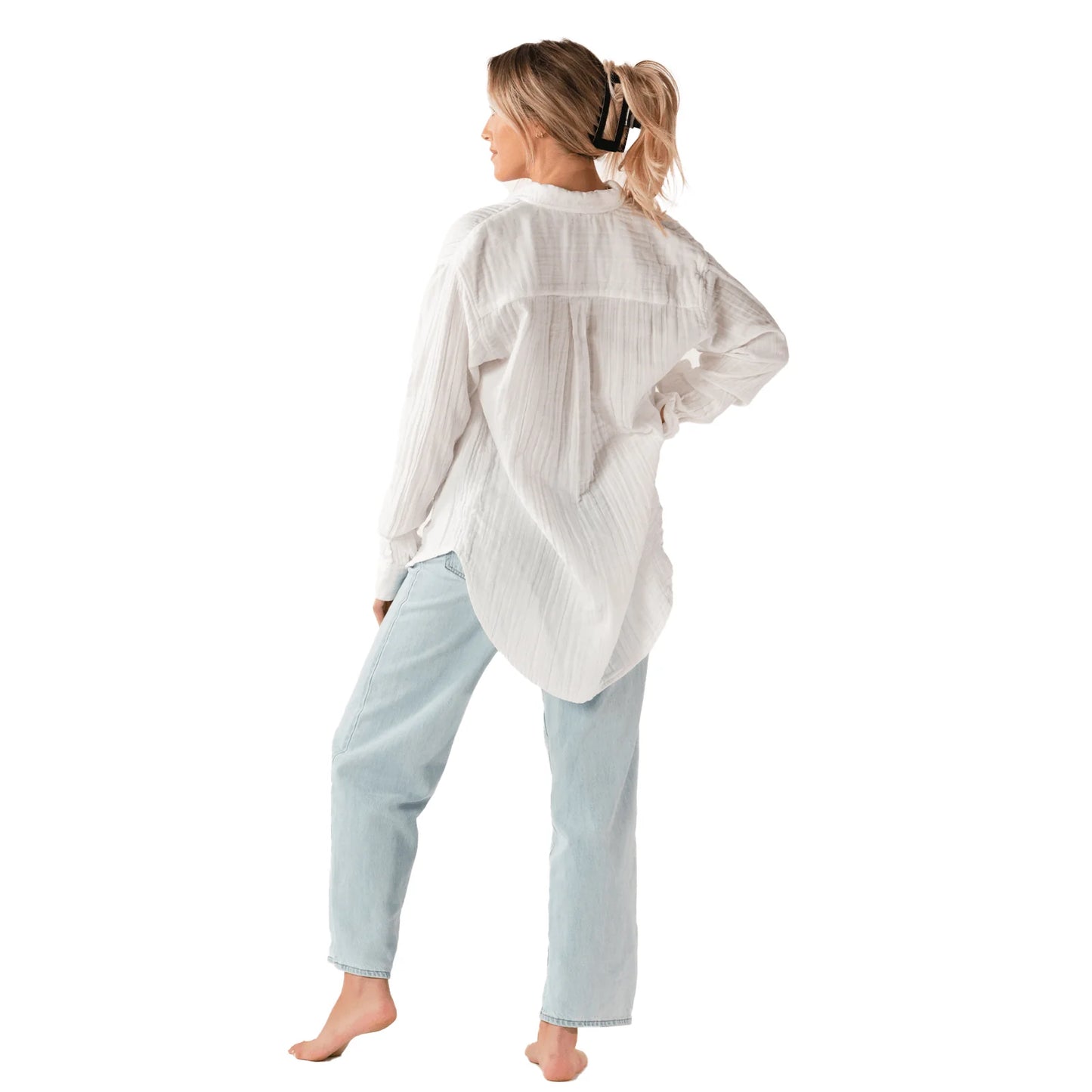 WHITE BOYFRIEND BUTTON UP