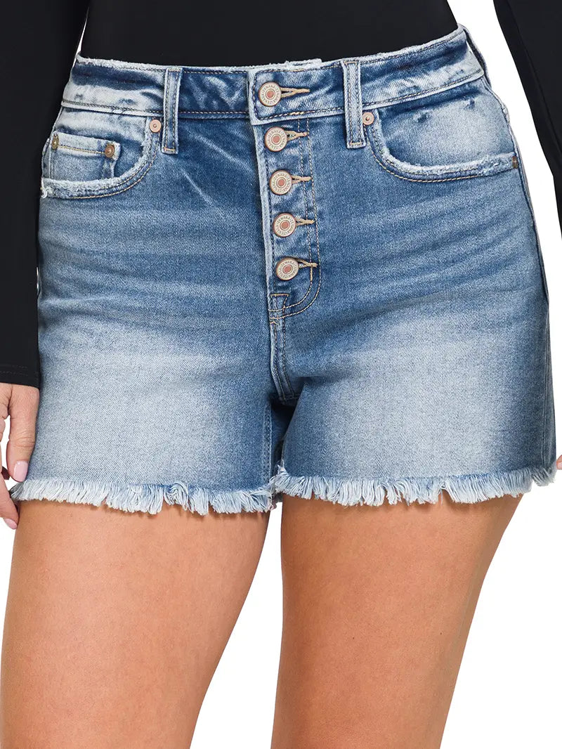HELEN FRAYED HEM BUTTON FLY DENIM