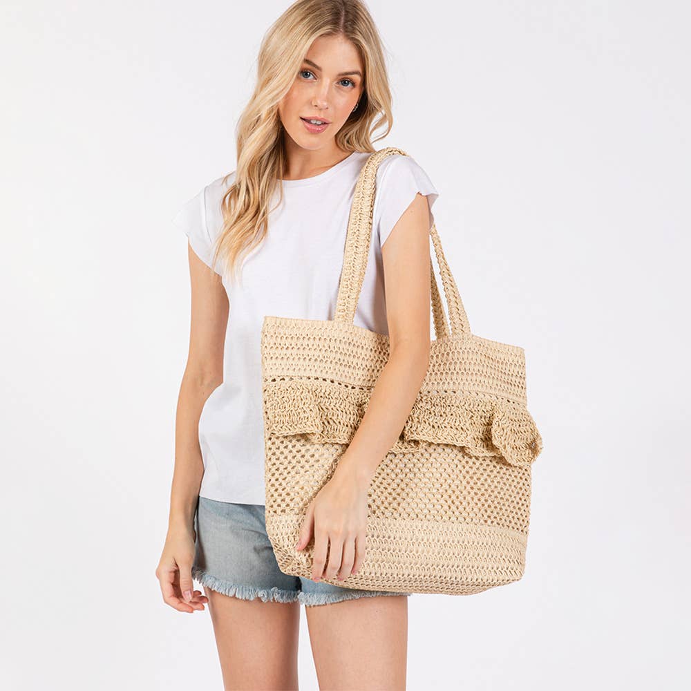 RUFFLE CROCHET TOTE BAG - BEACH BAG