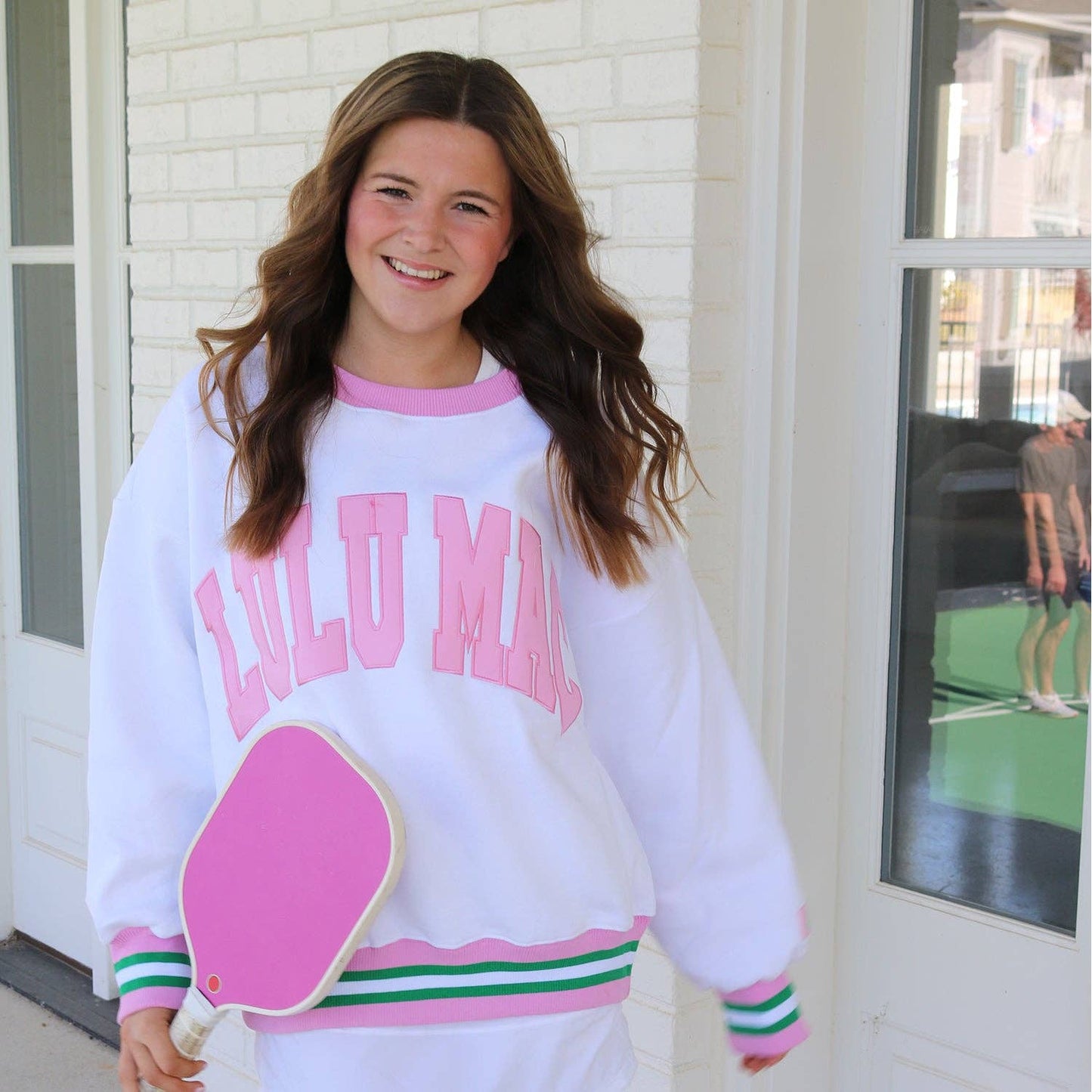 LULU MAC WHITE/PINK STITCH SWEATSHIRT