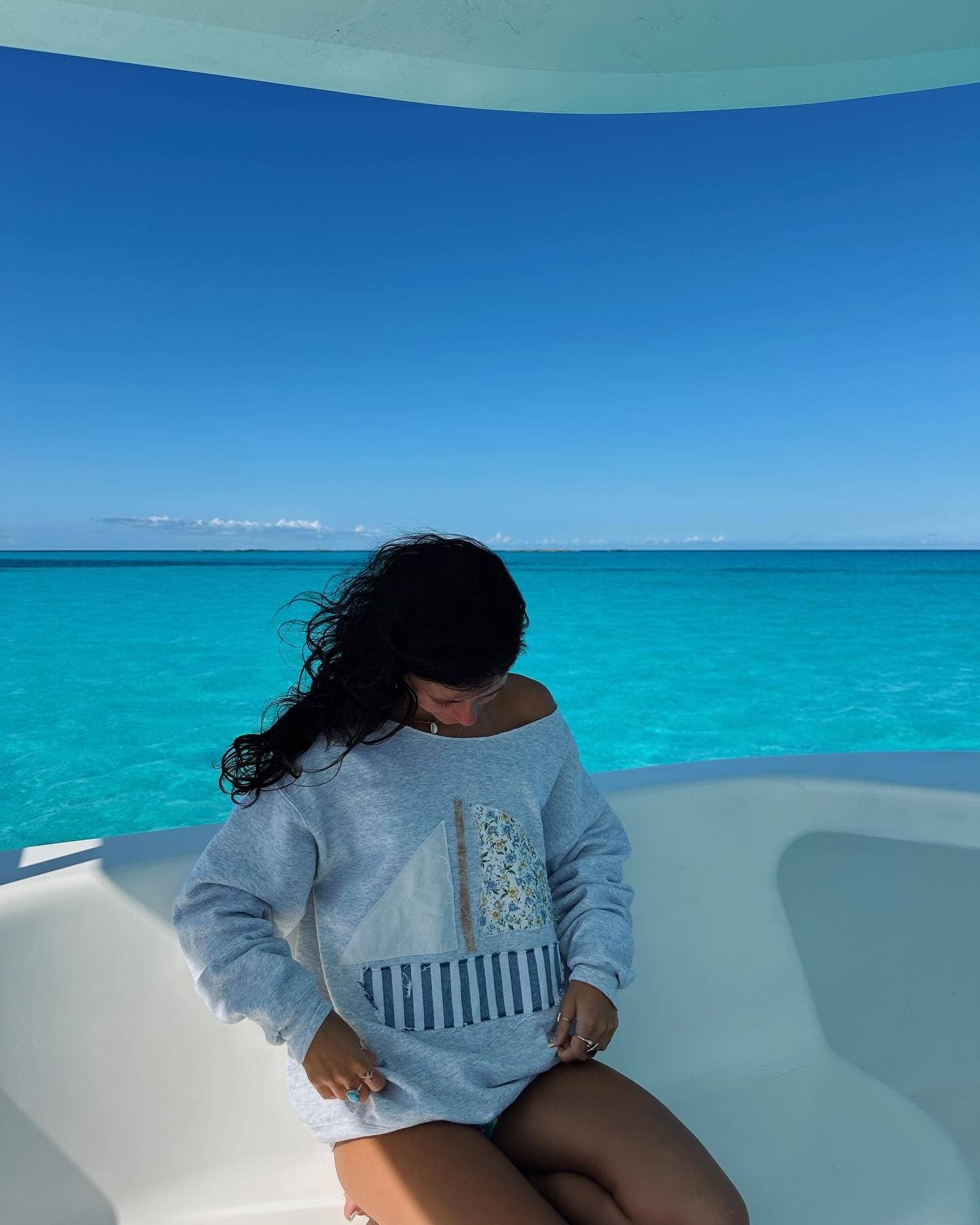 SAILBOAT OFF THE SHOULDER LIGHTWEIGHT SWEATSHIRT