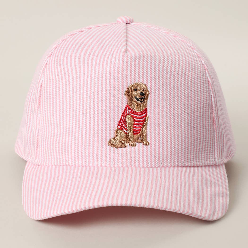 Golden Retriever Embroidered Seersucker Stripe Trucker Hat