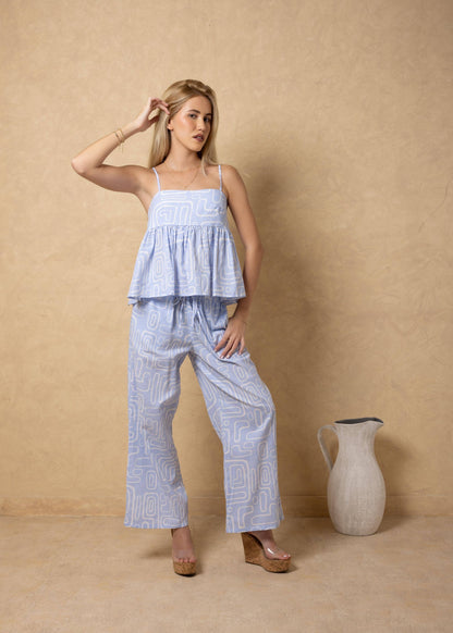 SKY BLUE LINES COTTON PANTS