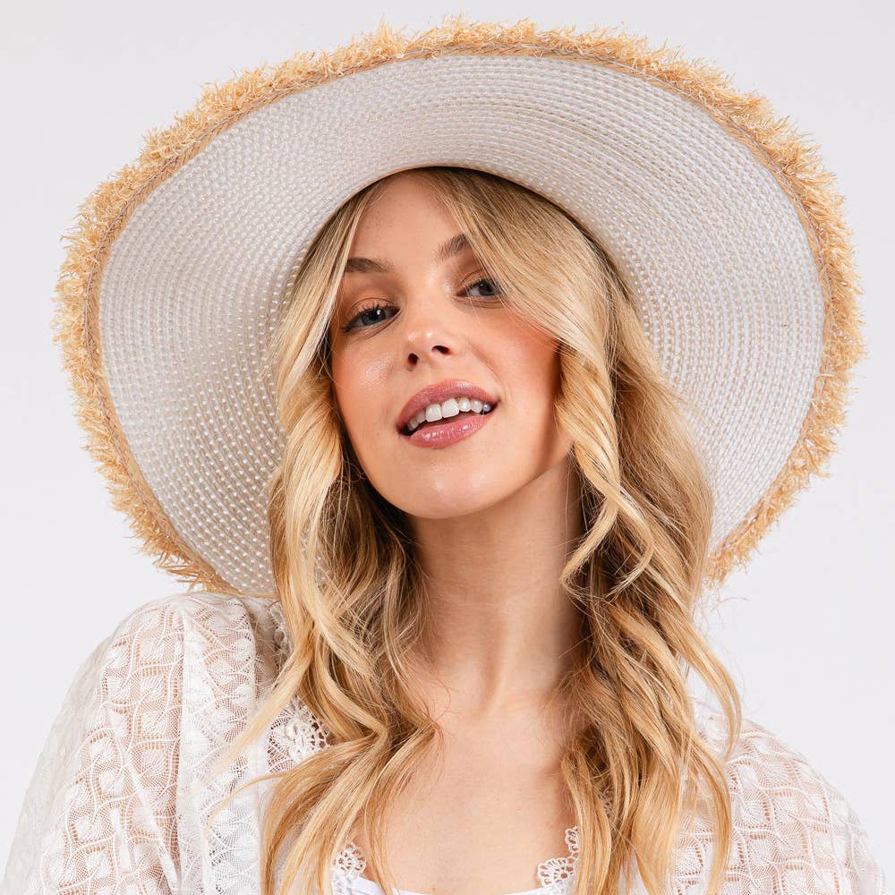 JACKIE FRAYED EDGE FLOPPY STRAW SUN HAT