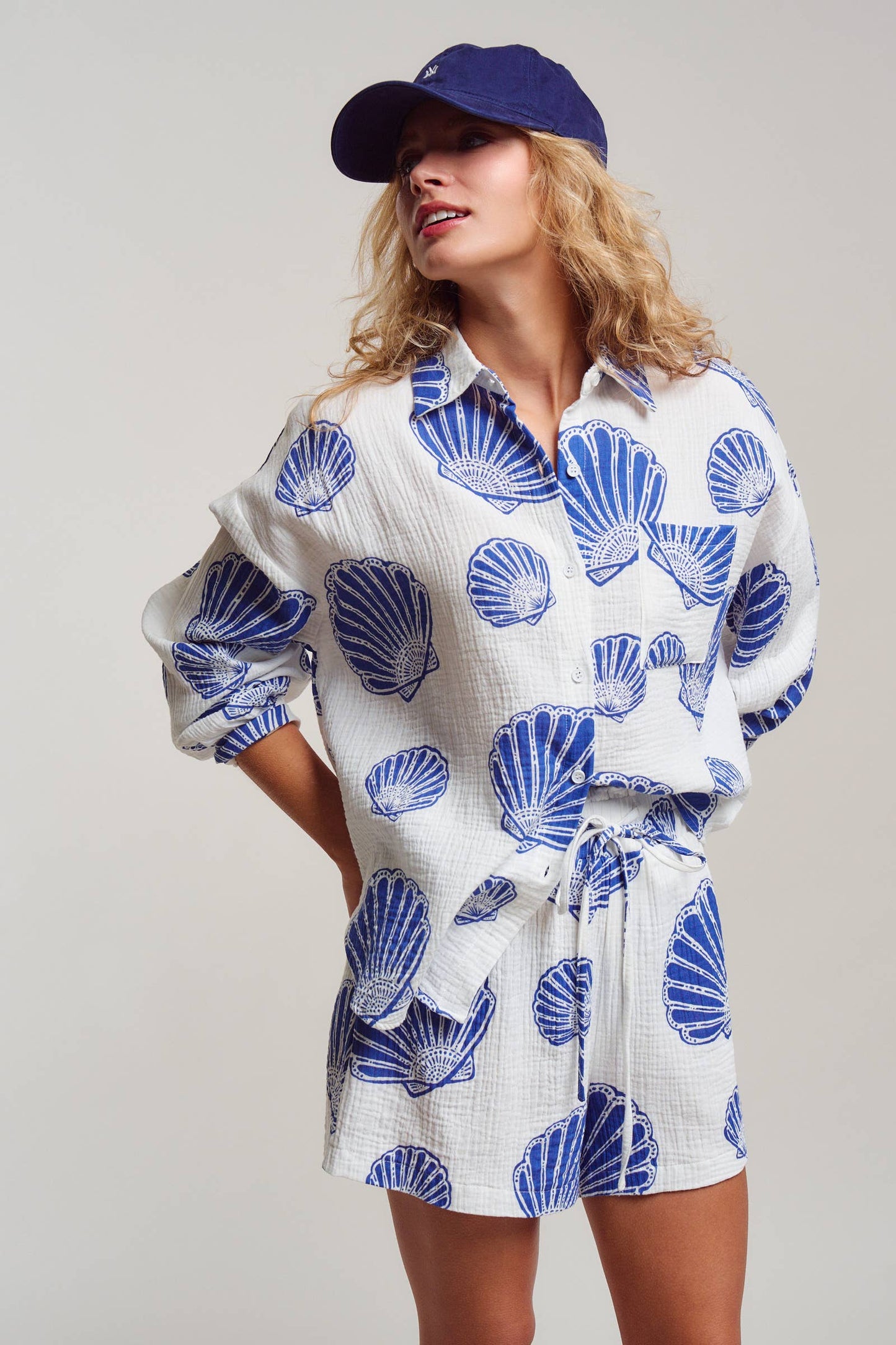 SEASIDE COTTON GAUZE SHIRT & SHORT SET