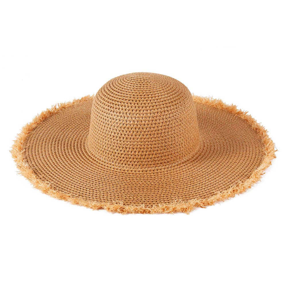 JACKIE FRAYED EDGE FLOPPY STRAW SUN HAT