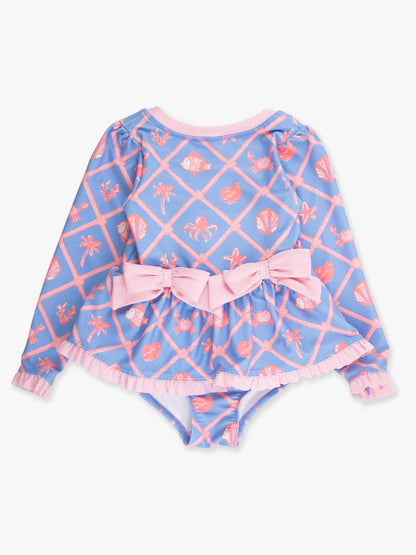 GIRLS TROPICAL TRELLIS PEPLUM RASH GUARD SWIMSUIT
