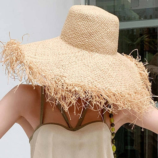 JACKLYN FRAYED EDGE STRAW SUN HAT