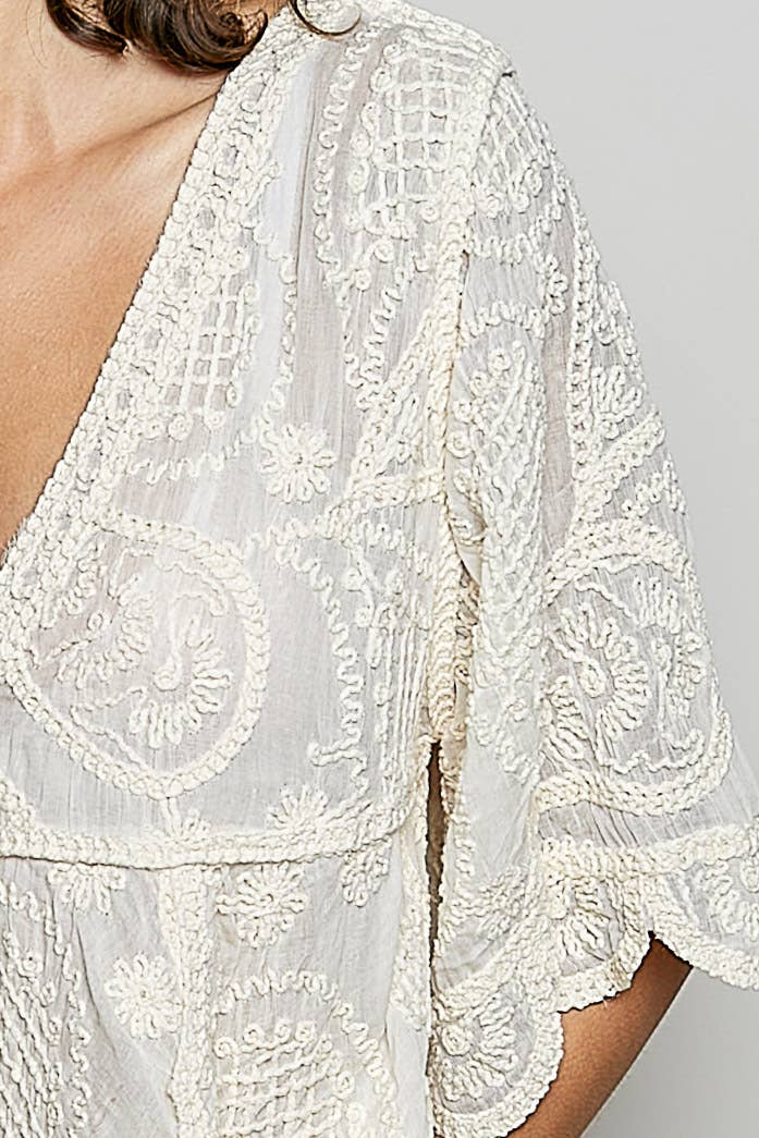 JOJO V-NECK SOLID CROCHET TOP