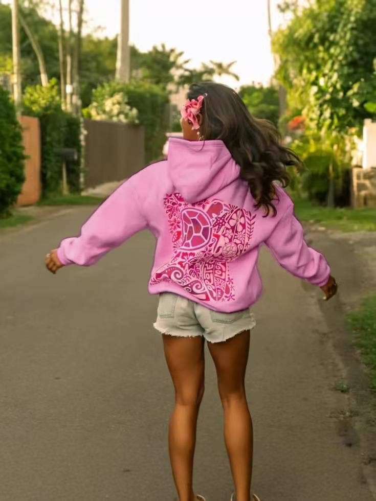 SEA TURTLES FLORAL EMBROIDERED OVERSIZE HOODIE