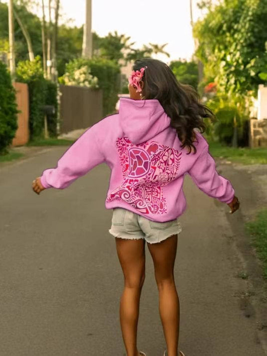 SEA TURTLES FLORAL EMBROIDERED OVERSIZE HOODIE