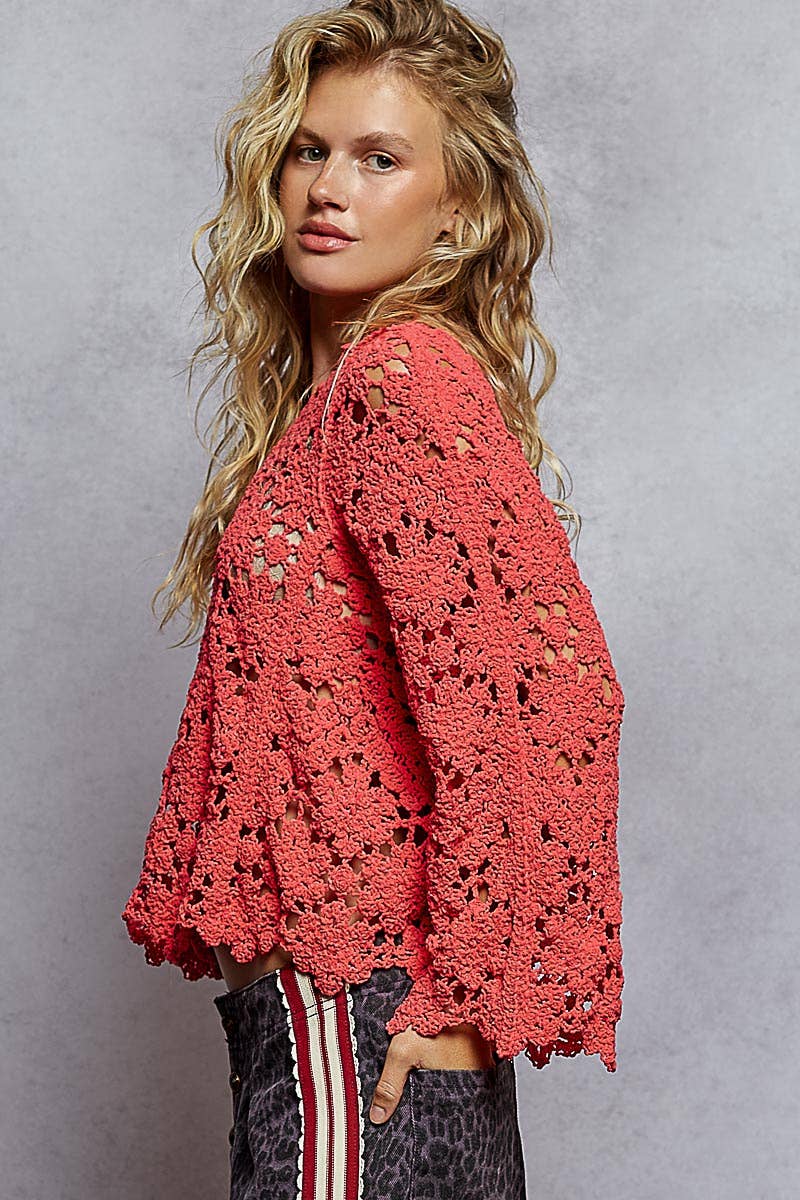 CHENILLE CROCHET SWEATER TOP