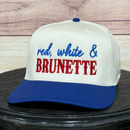 RED, WHITE, AND BRUNETTE EMBROIDERED HAT