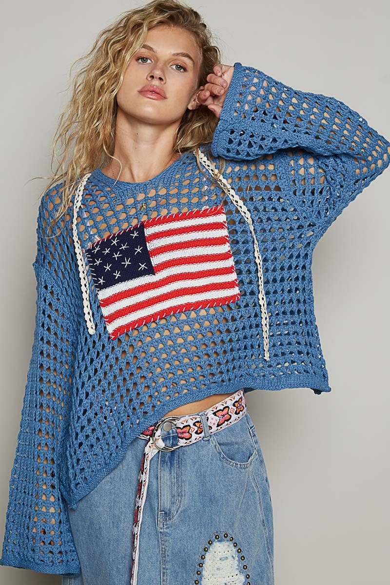 AMERICAN FLAG HOODIE SWEATER TOP