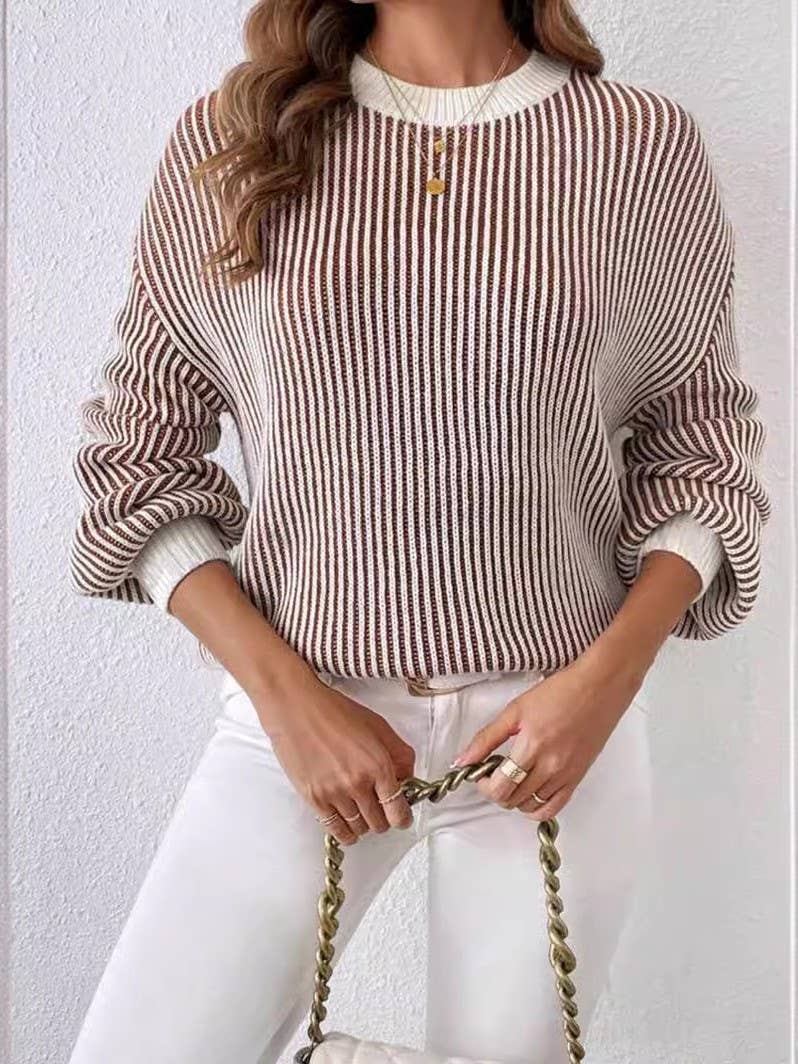 BALLOON SLEEVE RIBBED KNIT SWEATER