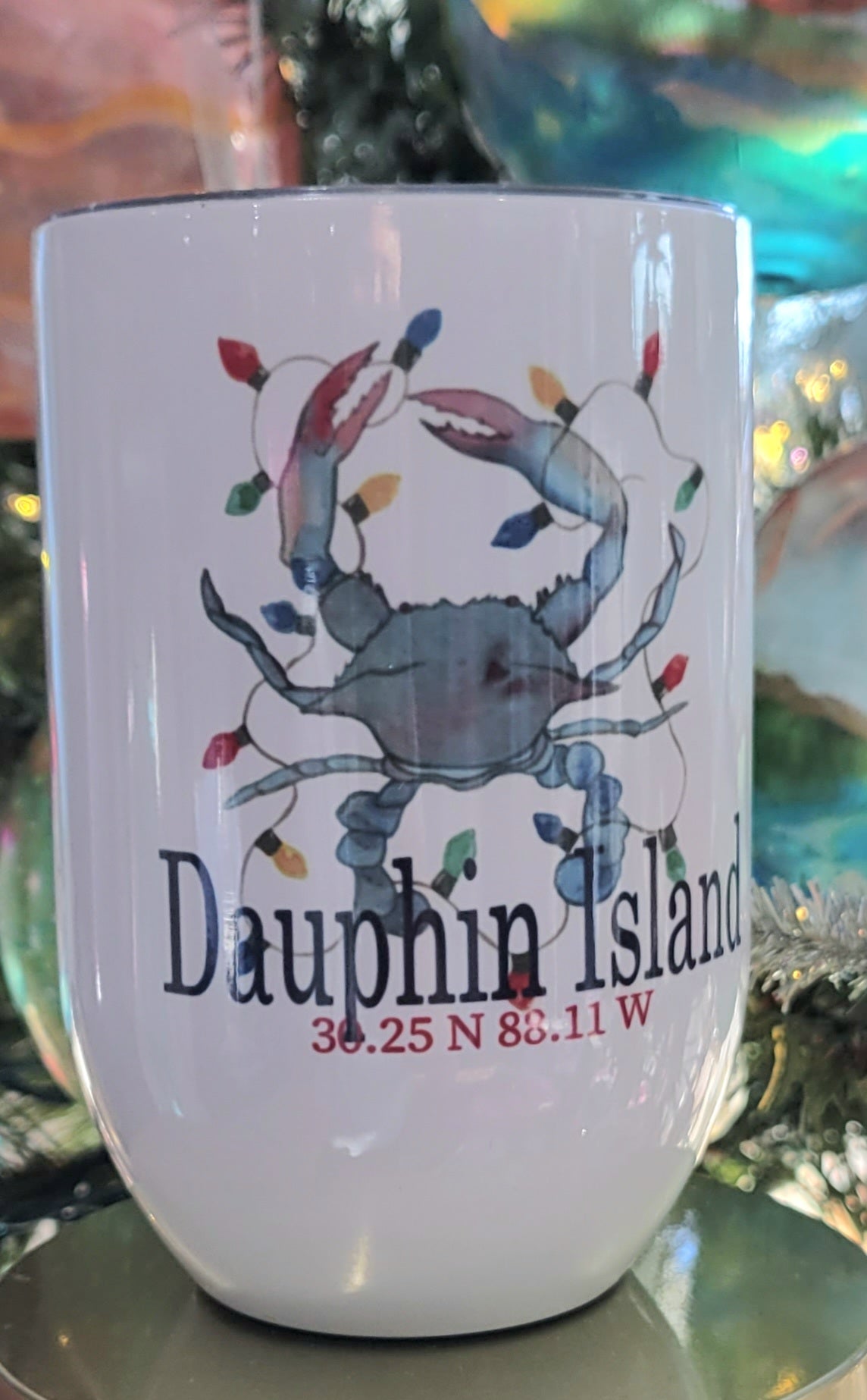 DAUPHIN ISLAND CHRISTMAS CRAB WINE TUMBLER