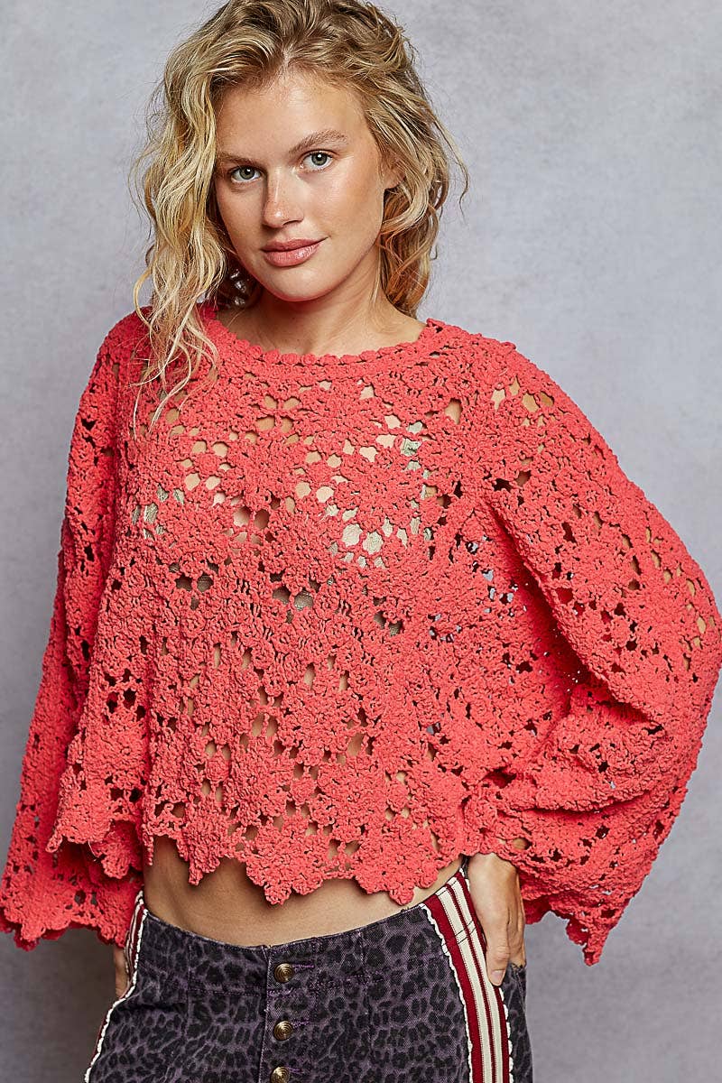 CHENILLE CROCHET SWEATER TOP