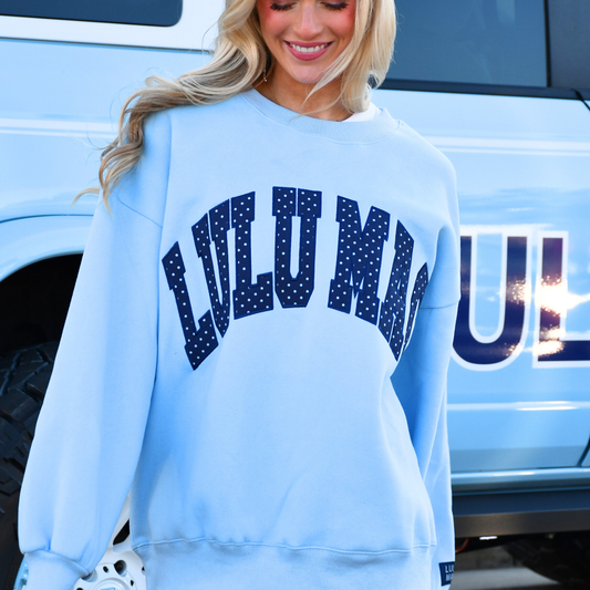 LULU MAC LIGHT BLUE/ NAVY POLKA DOT SWEATSHIRT
